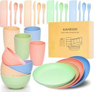 KAHEIGN 28Pcs Plastic Dinnerware Se...