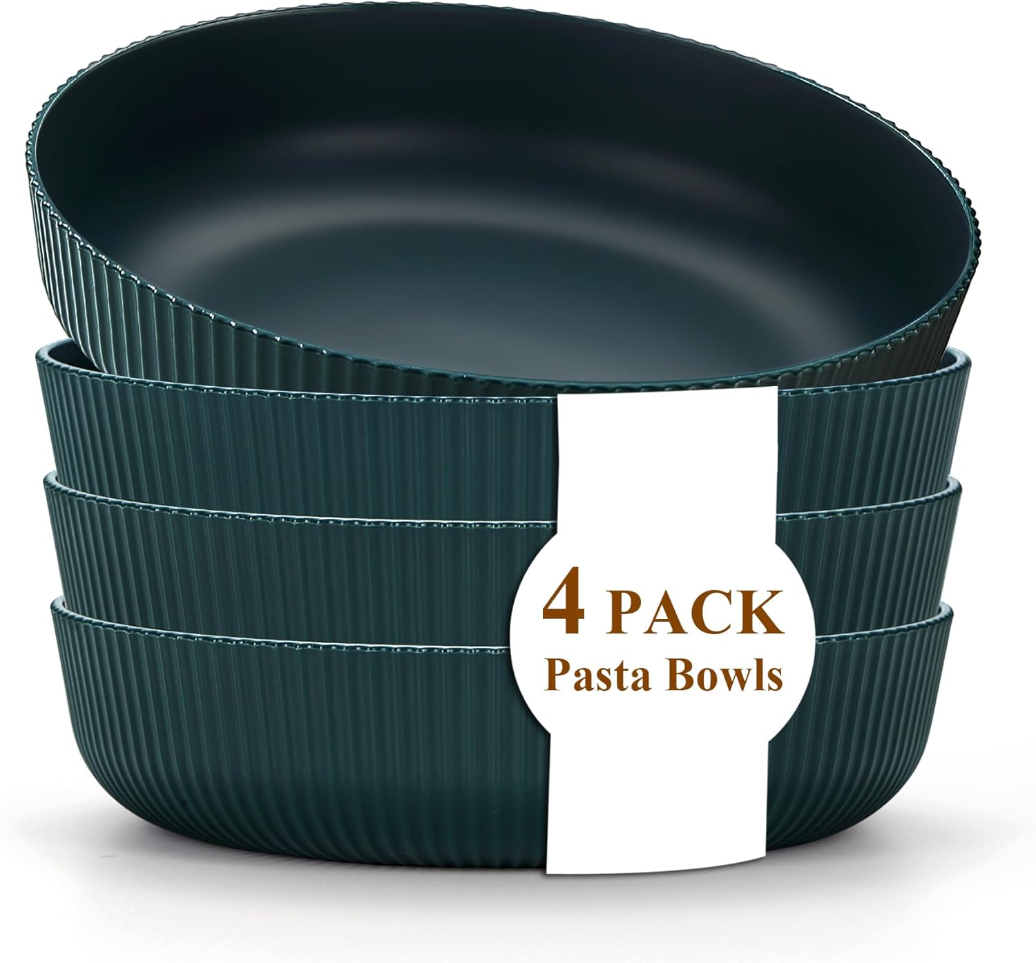 Kyraton Pasta Bowls Set of 4, 1.1L Large Pasta Serving Bowl Plastic Unbreakable Serving Dishes (Dark Green)