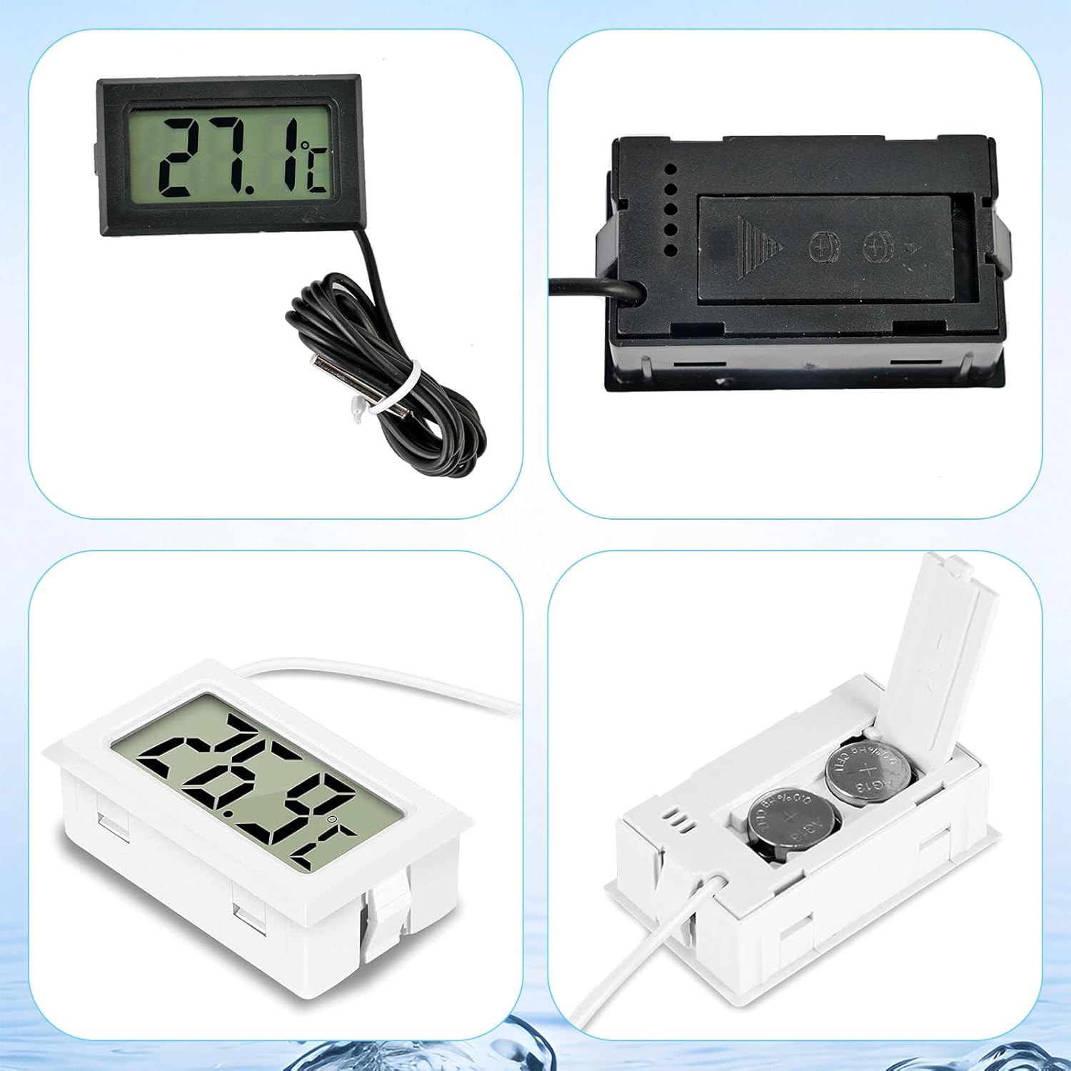 Digital Thermometer with External Probe for Fridge Freezer, Refrigerator, Aquarium – Portable Temperature Monitor, Moisture Resistant, Clear LCD Display,(2 White &2 Black) - Image 3