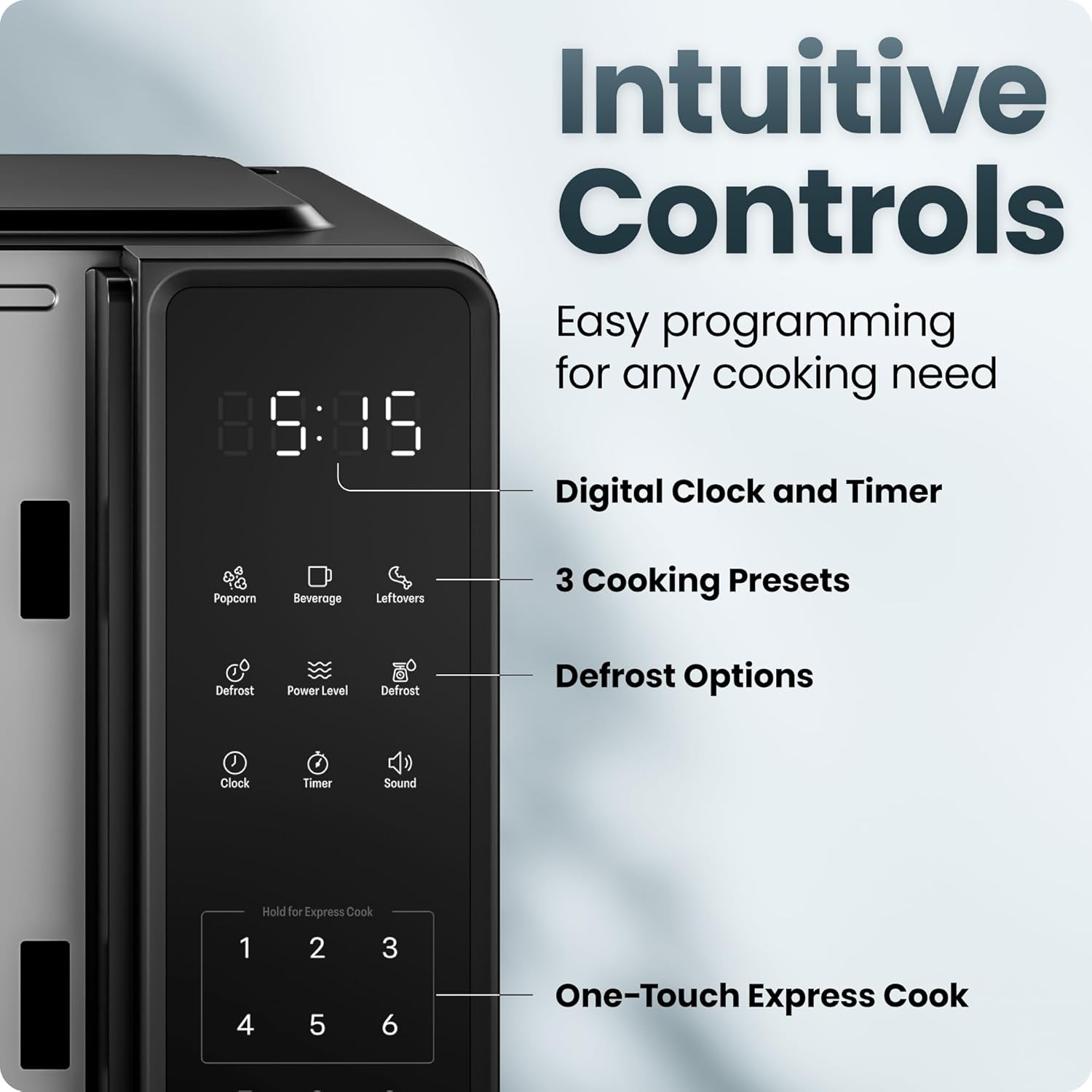 Chefman 20L Countertop Microwave Oven, 10 Power Levels 700W, 3 Cooking Presets with One-Touch Express Cook, Child Safety Lock, & Mute Button - Black - Image 5