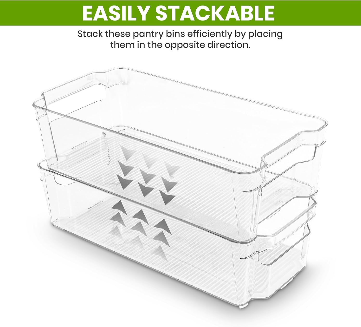 KICHLY Stackable Fridge Organisers - Set of 8 Storage Containers with Handles - Multipurpose Organizer Boxes For Kitchen, Fridge, Cupboard, Snacks, Cans, Tins, Pantry, Under Sink - BPA Free (Clear) - Image 7