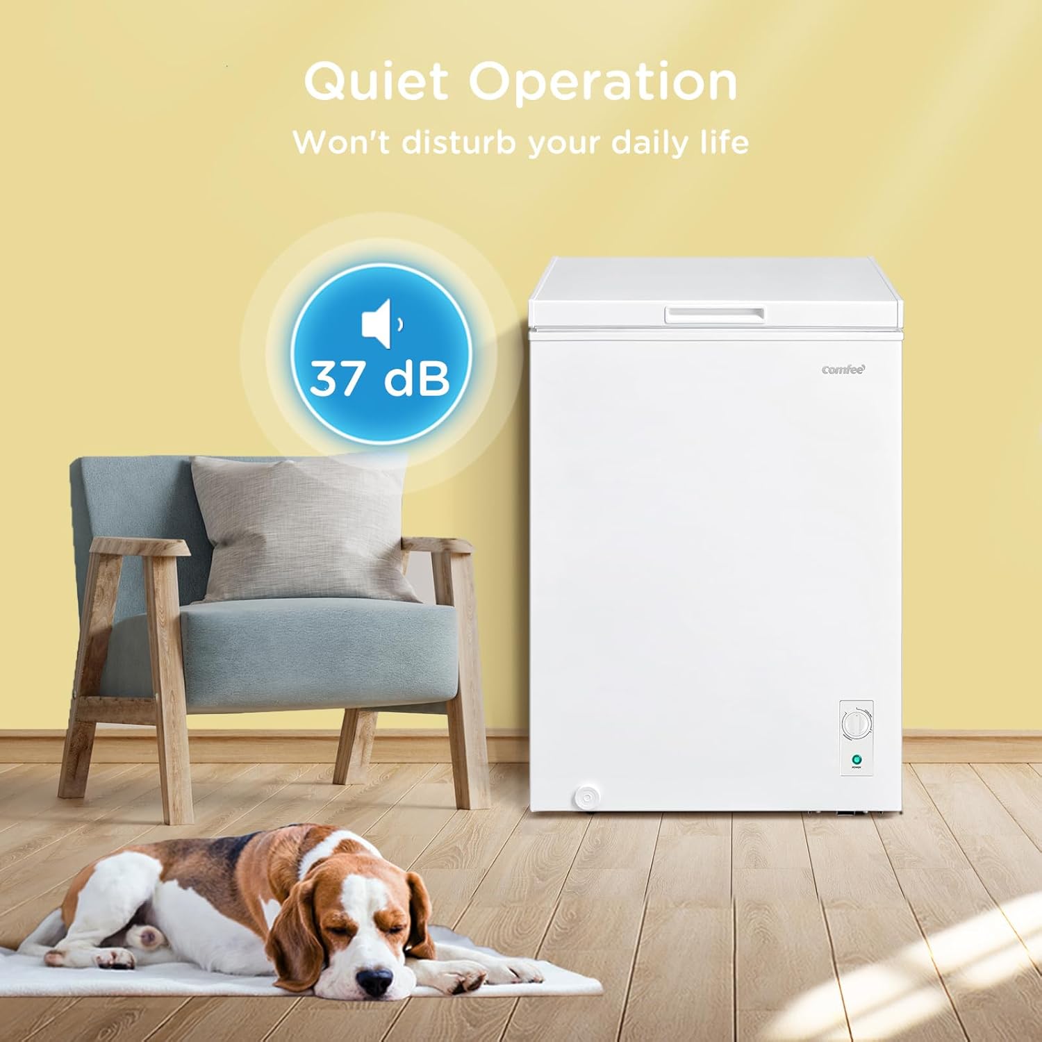 COMFEE' RCC146WH2UK(E) 143L Freestanding Chest Freezer, Refrigeration and Freezer Conversion, Inverter Compressor, 4 Star Freezer Rating, Quiet 37dB, Suitable for Outbuildings & Garages, White - Image 7