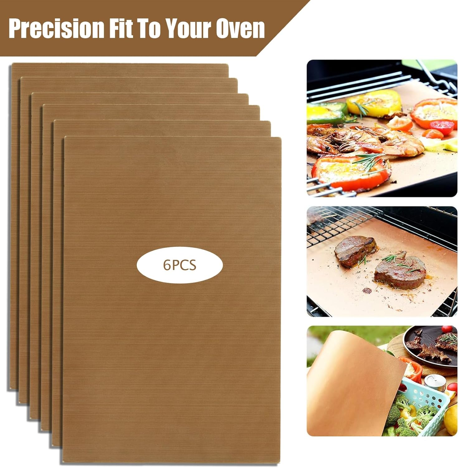 6 Pack Sheets Washable Teflon Oven Liners,30x40cm Heat-Resistant Silicone Baking Mat,Reusable Silicone Baking Sheet Mat,Reusable Baking Mats Non Stick for Baking Tray Liner for Bread, Biscuits, Meat - Image 6