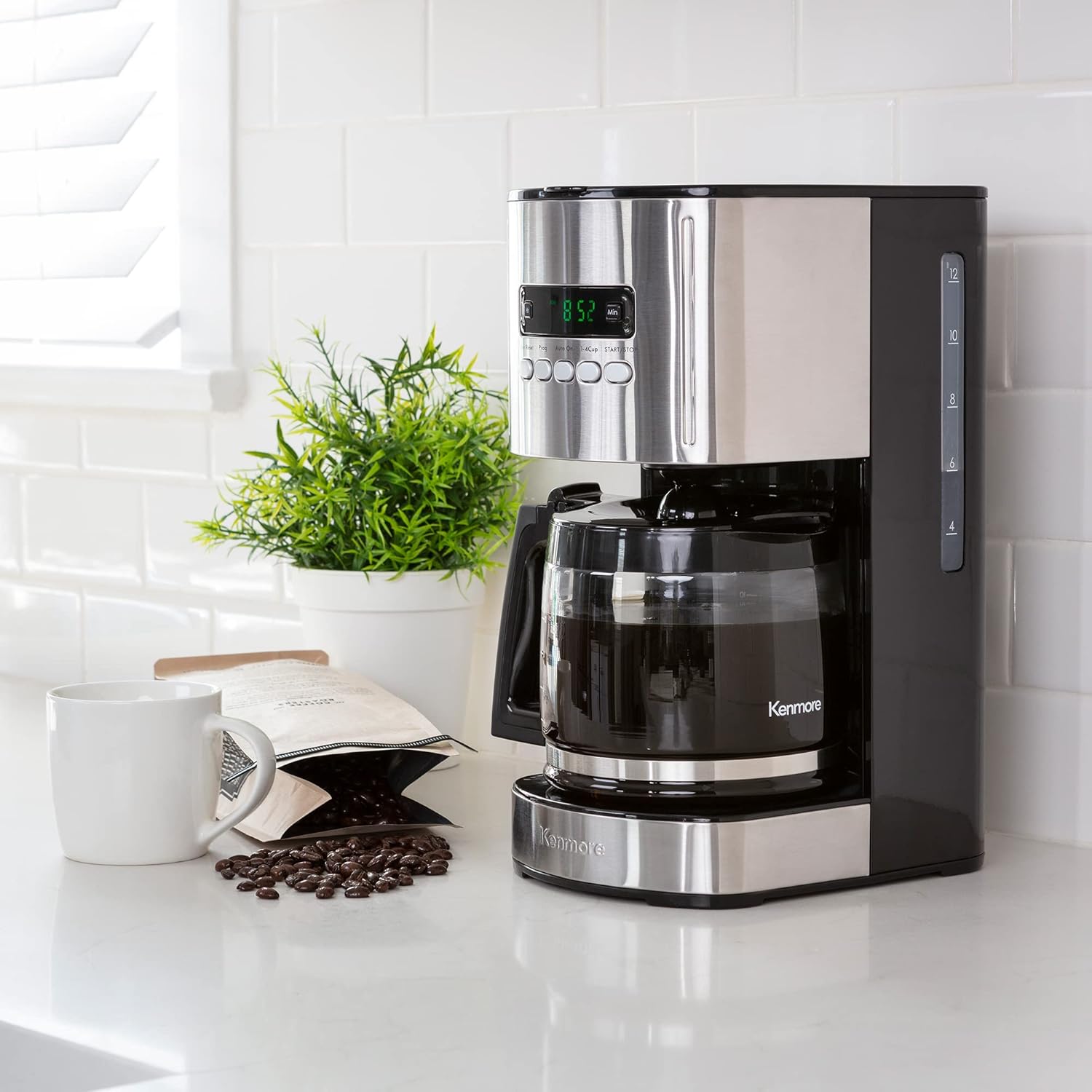 Kenmore Filter Coffee Machines 12-Cup Drip Coffee Makers with 1.8L Glass Pot for Ground Coffee Digital Display Programmable Timer Reusable Filter Auto Shut Off Warming Plate Kitchen Appliances Black - Image 7