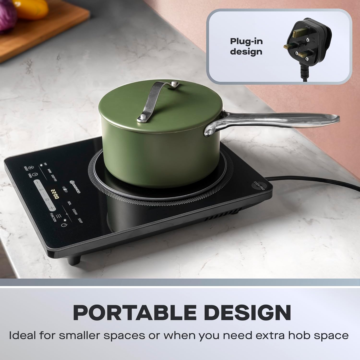 Daewoo 2200W Portable Single Induction Hob – Convenient Electric Cooktop for Use With Induction-Suitable Pans, 6 Presets, LED Controls & Timer - Image 5
