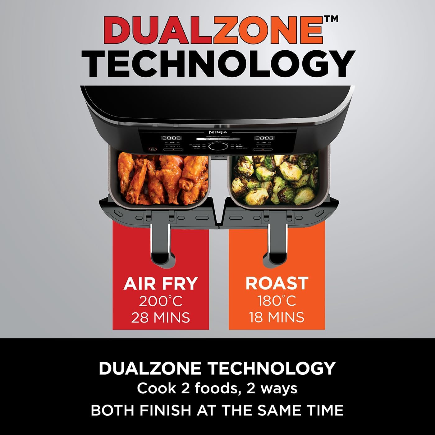 Ninja Foodi Dual Zone Digital Air Fryer, 2 Drawers, 7.6L, 6-in-1, Uses No Oil, Air Fry, Max Crisp, Roast, Bake, Reheat, Dehydrate, Cooks 4-6 Portions, Non-Stick, Dishwasher Safe Baskets, Black AF300UK - Image 5