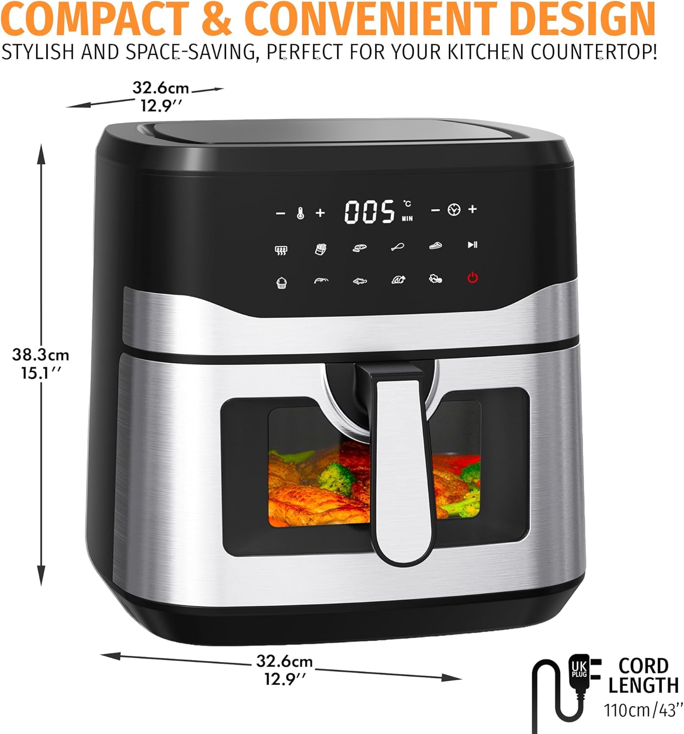 Nyxi 9.2L, XXL Air Fryer Family Size with Viewing Window, Single Basket, 9 Presets, Digital Display, Adjustable Temperature & Timer, Non-Stick Tray, Overheat Protection (Model 3874) - Image 4