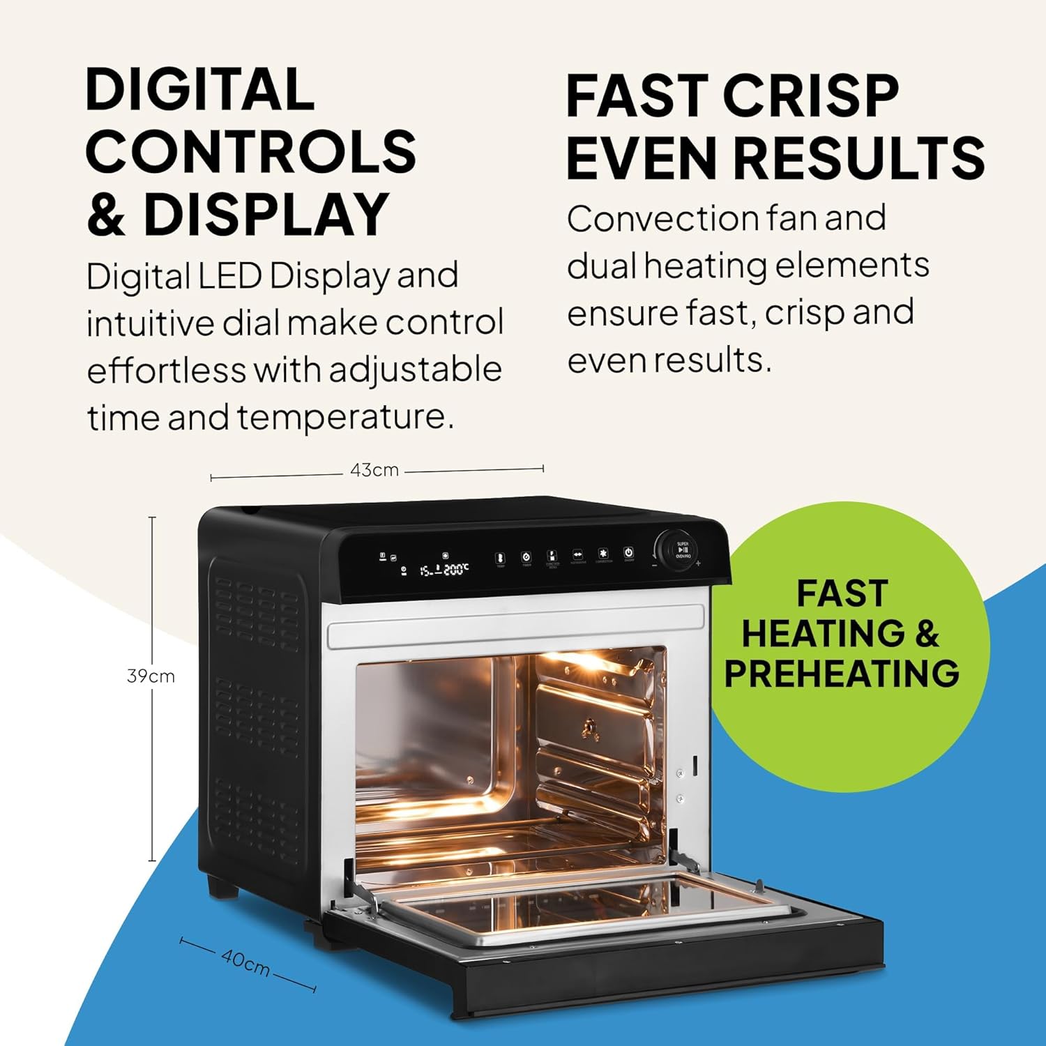 Fridja f77 30L Super Oven Pro - Premium Digital LED Air Fryer Oven - 18 Intelligent Presets, Rotisserie Function, Easy to Clean, Fast, Powerful and Versatile, Stainless Steel Interior, Easier Cooking - Image 3