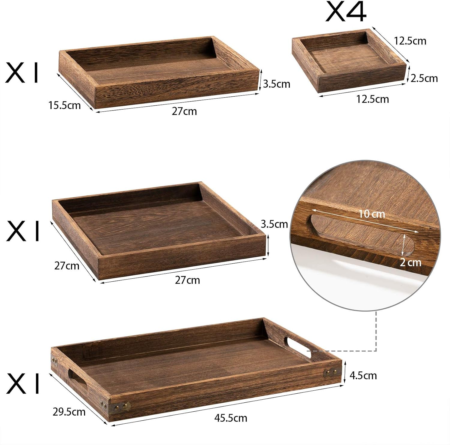 Yangbaga Serving Trays with Handles-Set of 7-Wooden Platters | Wooden Trays Anti-Slip Rectangular| Serving Trays for Parties |Multipurpose Trays Perfect for Food, Tea, Coffee,Drinks… - Image 2