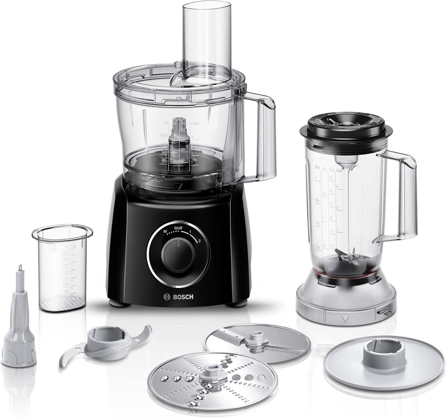 Bosch MultiTalent 3 MCM3201BGB 800W 2.3L Food Processor with 2 speeds, 1 litre blender and/Slicing/Grating/Beating attachments. - Black - Image 4