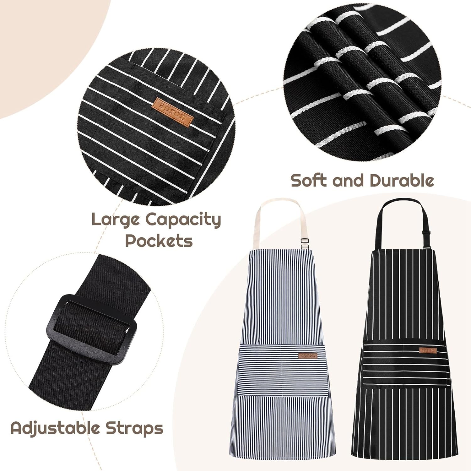 saerryor 2 Pack Unisex Adjustable Bib Apron with Pockets Cooking Kitchen Chef Women Men Aprons for Home Kitchen,Restaurant,Coffee House - Image 2