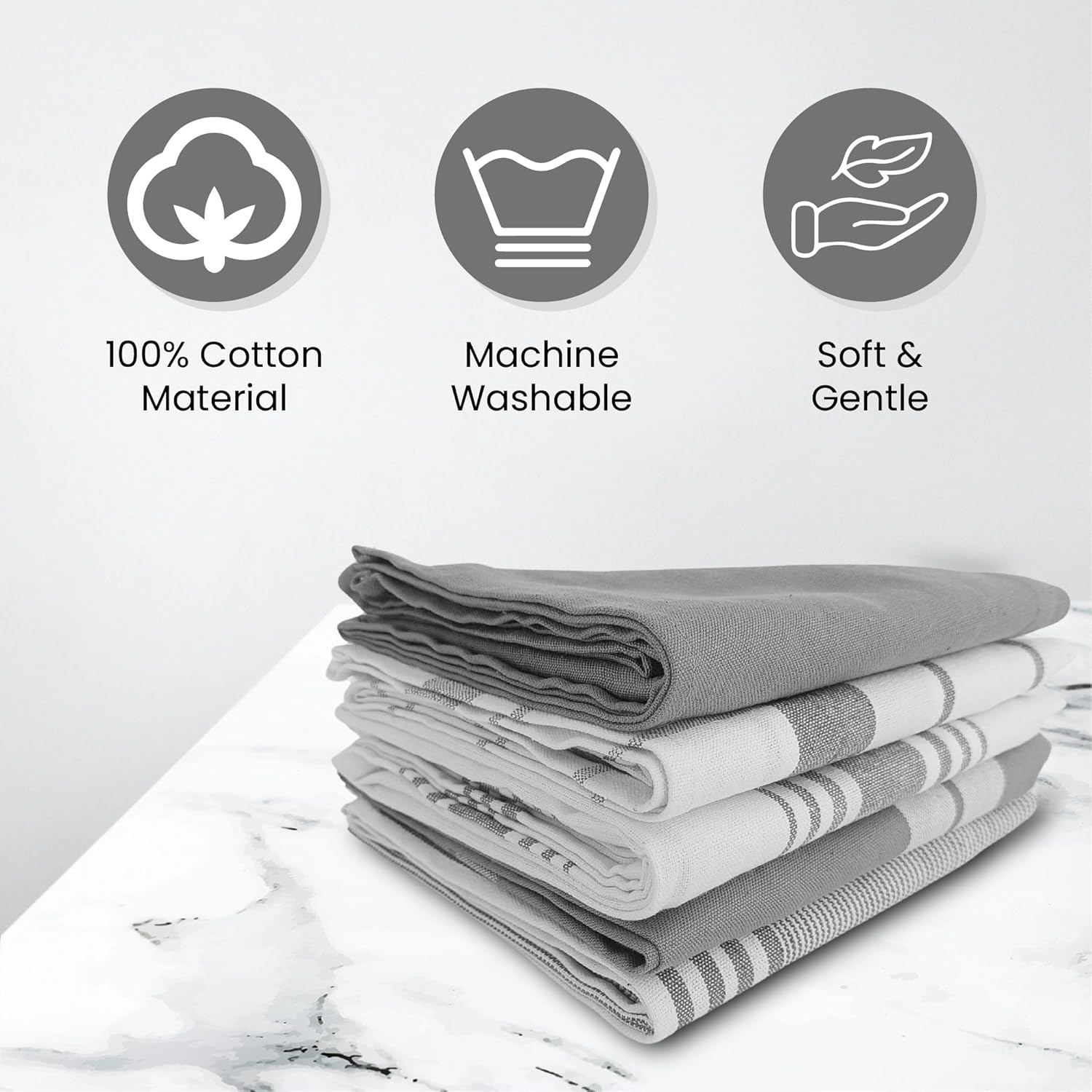 Premium Kitchen Tea Towels Set of 5 – Eco-Friendly 100% Cotton Hotel Quality Kitchen Towels Ultra Absorbent & Lint Free, Quick Drying Dish Cloth, 70 x 50 cm (Grey) - Image 8