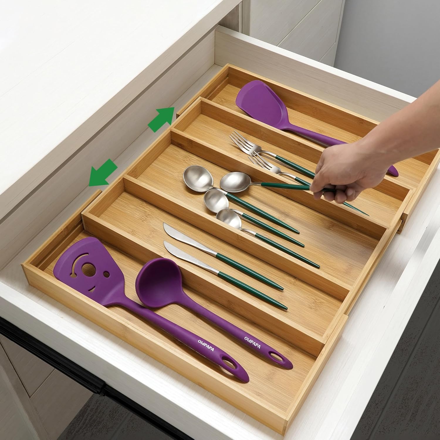 Utoplike Expandable Bamboo Drawer Organisers, Wooden Utensils Holder, Cutlery Tray Organiser, Adjustable Drawer Divider for Silverware, Flatware, Knives in Kitchen, Bedroom, Living Room - Image 9