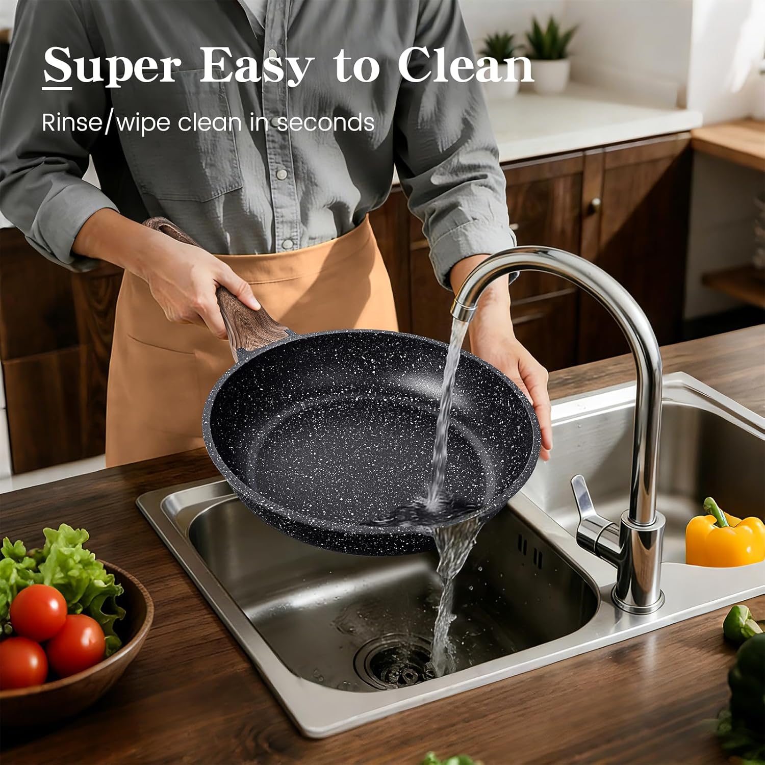 Terlulu Induction Hob Pots and Pans Set - 13pcs Nonstick Cooking Pans Set, Black Granite Cookware Set with Lid, Non Stick Saucepan Set, Frying Pan Set, PFAS PTFE PFOA PFOS Free - Image 3