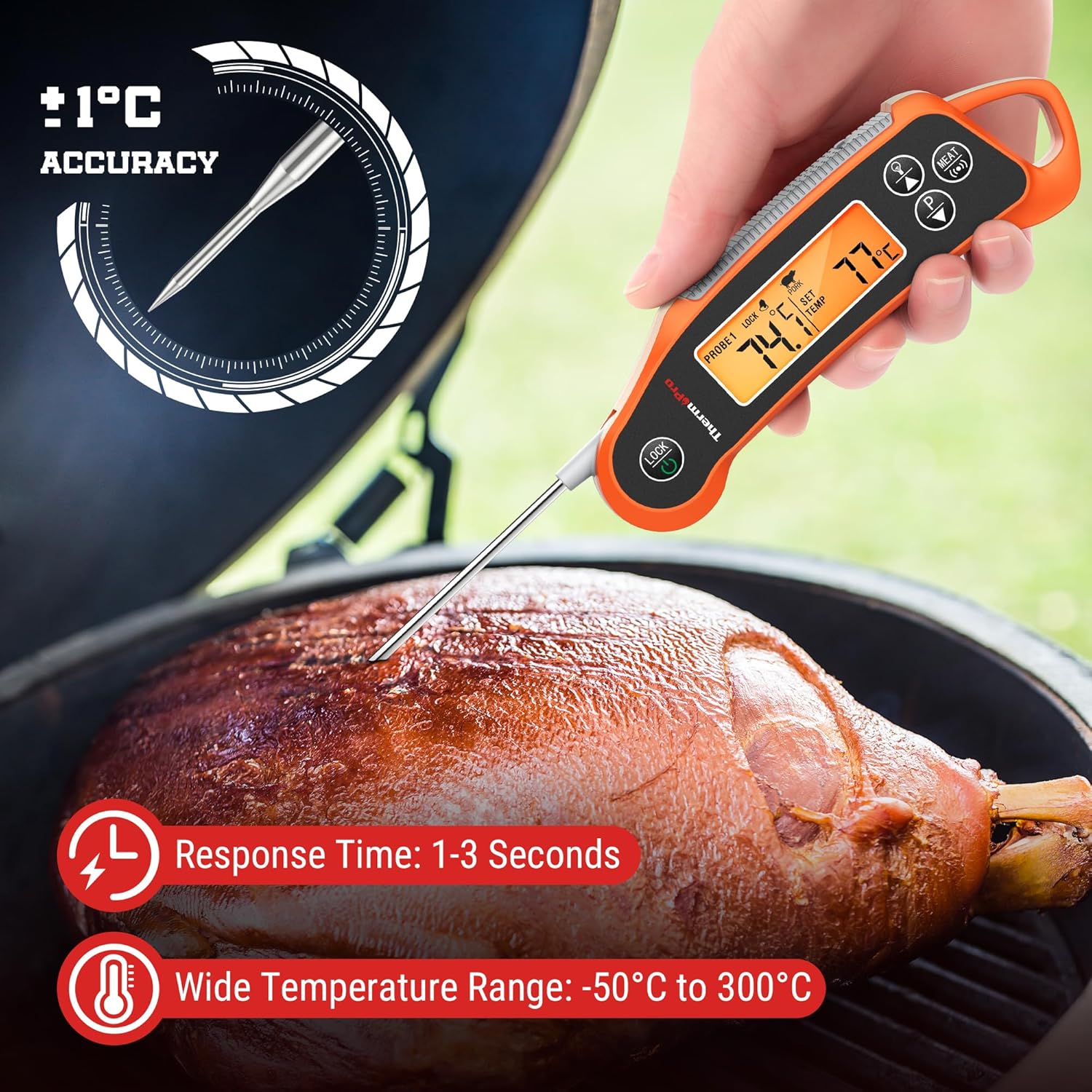 ThermoPro TP710 Instant Read Meat Thermometer Digital for Cooking, 2-in-1 Waterproof Kitchen Food Thermometer with Dual Probes and Dual Temperature Display for Oven, Grilling, Smoker & BBQ - Image 3