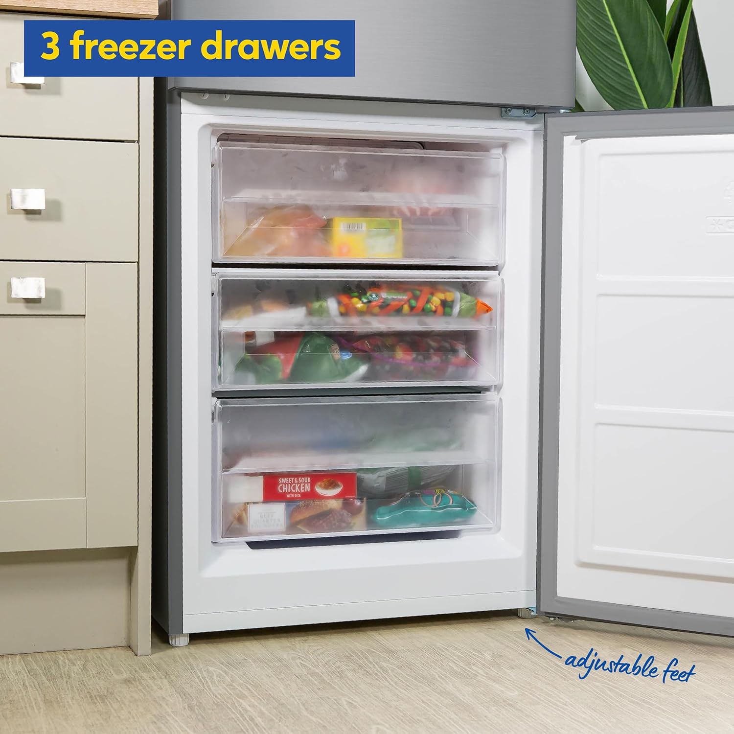 Russell Hobbs Freestanding Fridge Freezer Frost Free in Stainless Steel 186x60cm Total No Frost 60/40, 210L Fridge Space, 83L 4 Star Freezer, Adjustable Thermostat, 2 Year Guarantee RH186FFFF60SS - Image 7
