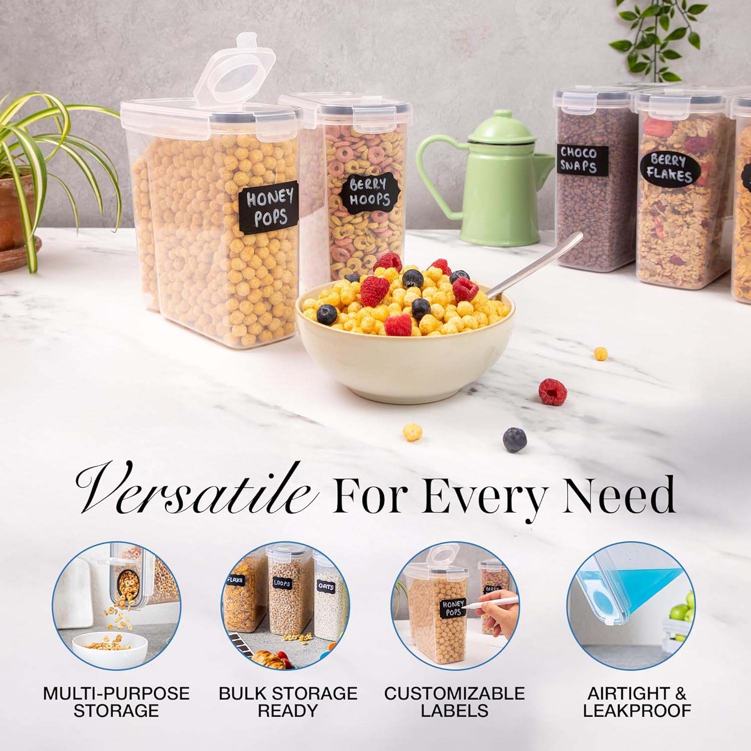 nuovva Cereal Storage Containers – 3Pcs Set Plastic Food Storage Containers – Practical Cereal Dispenser – Food Grade and BPA Free – Durable and Easy to Use – Ideal for Cornflakes, Flour Storage - Image 5