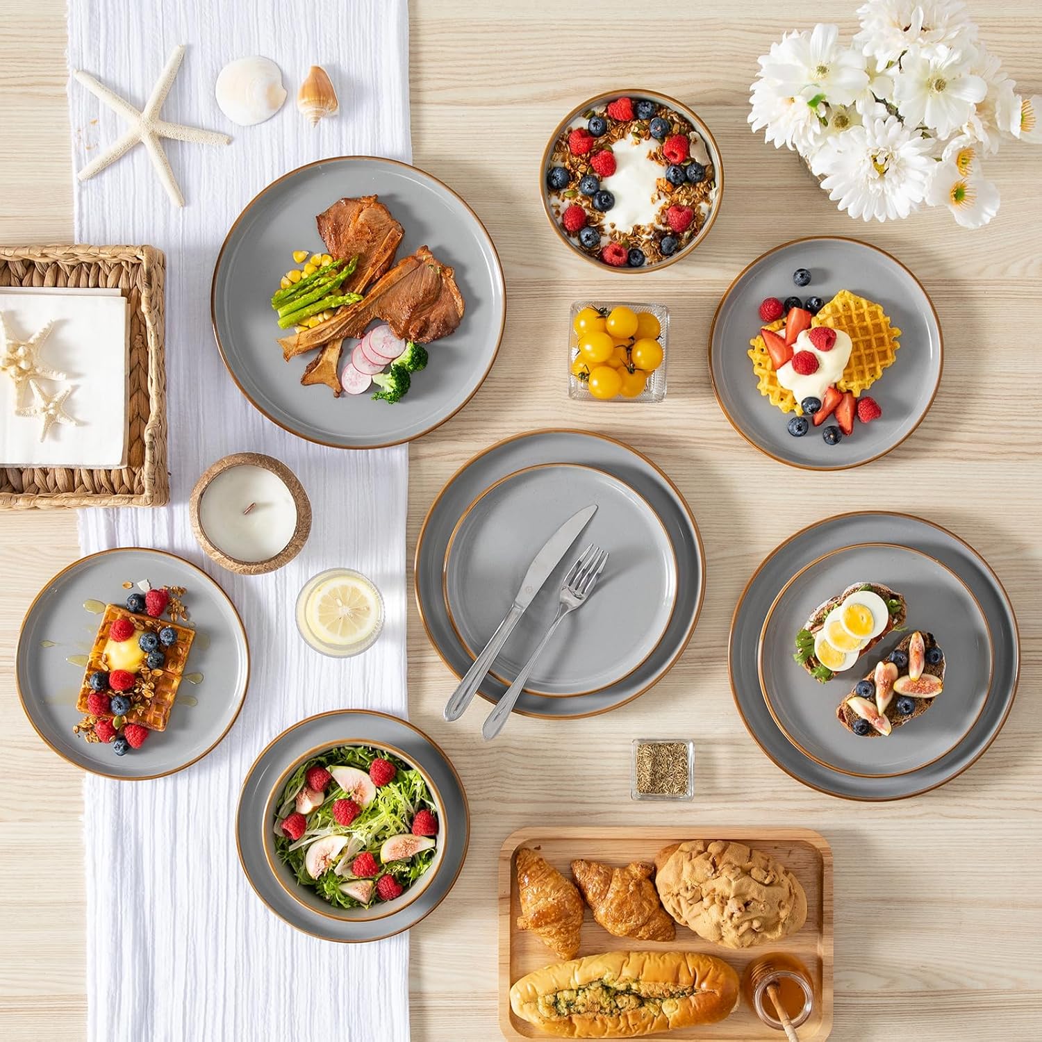 vancasso Reno Dinner Plates Set of 6, 10.5 inch Scratch-Resistant Stoneware Plate Set, Grey Dinner Plates for Salad, Pasta, Steak & Main Course, Dishwasher & Microwave Safe - Image 8