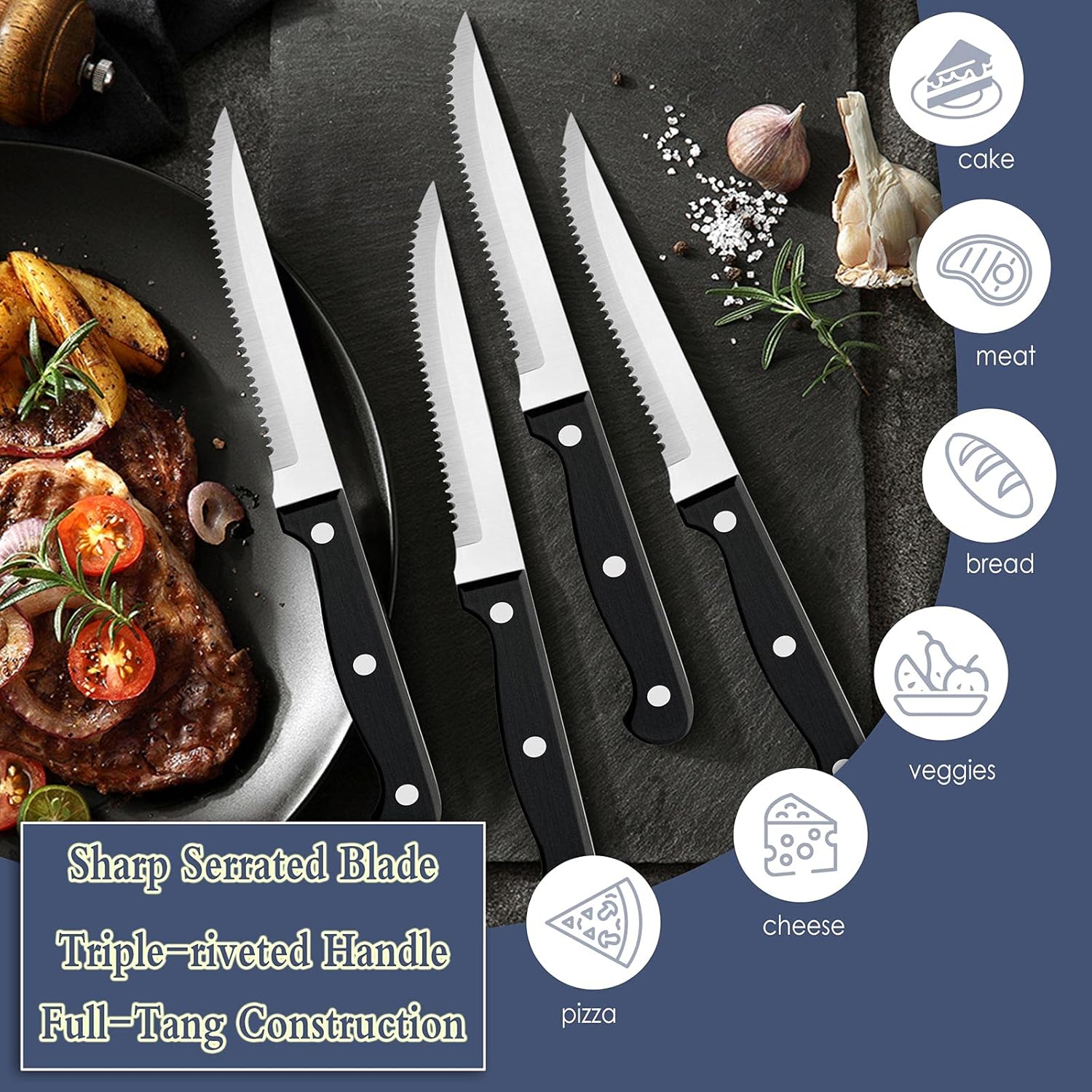 24 Piece Cutlery Set with 6 Piece Steak Knives, Homikit Stainless Steel Flatware Silverware Sets for 6 People, Elegant Tableware Set Included Knives Forks Spoons, Mirror Finished & Dishwasher Safe - Image 4
