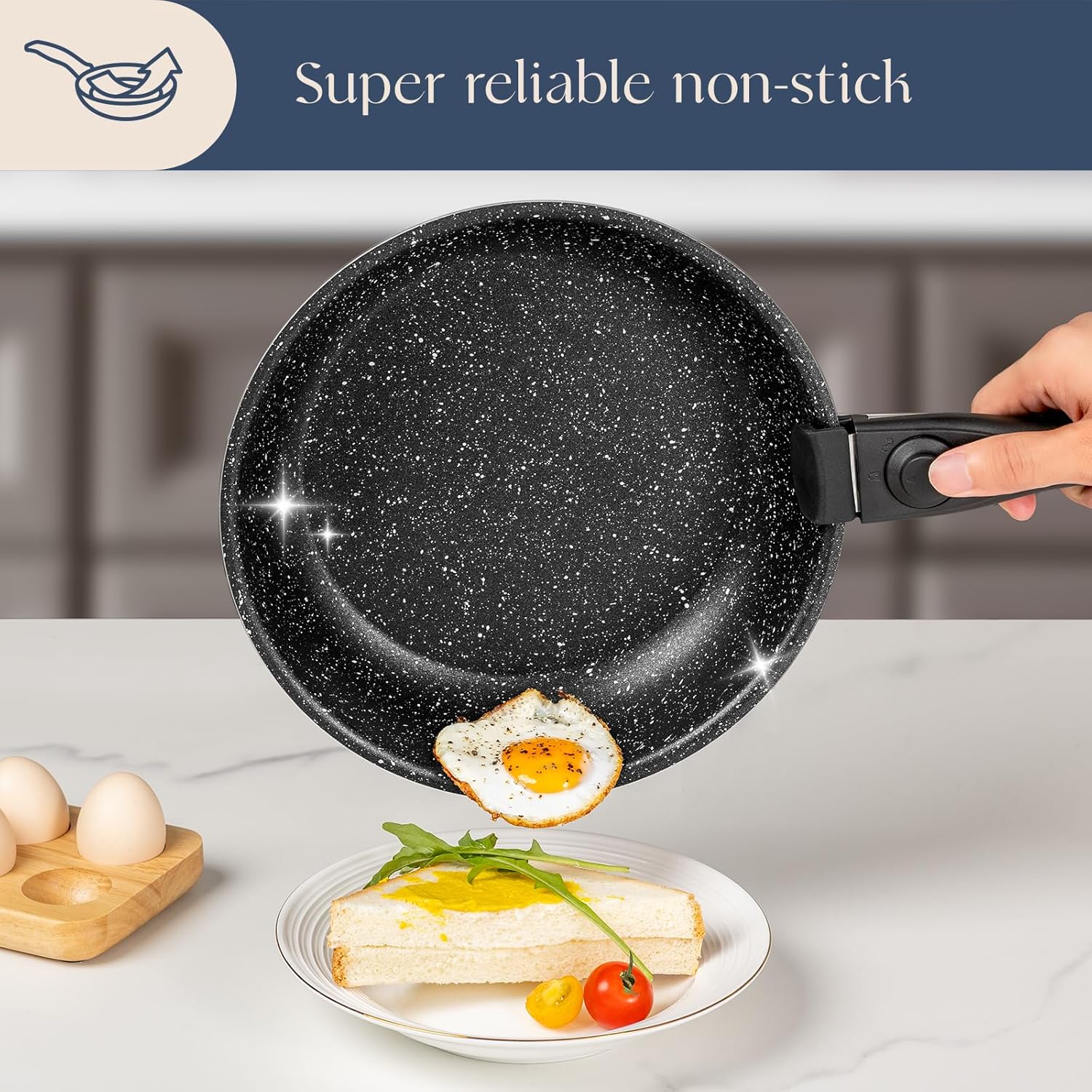 Non Stick Pots and Pans Set 17 Piece, Induction Hob Pan Set, Nonstick Removable Handle Kitchen Cookware Sets, Pot Set, Frying Pans Sets, Saucepan Sets with Lids - Image 4