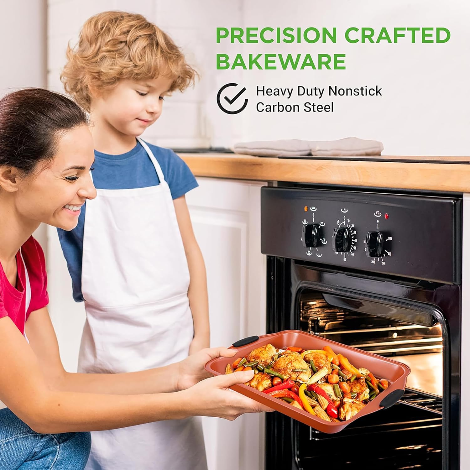 NutriChef Non-Stick Bakeware Set 10-Piece , Premium Carbon Steel Baking Pans with Silicone Handles, Includes Cookie Sheets, Cake, Pizza and Roasting Pans, Non-Toxic Kitchen Cookware Set, Copper - Image 7