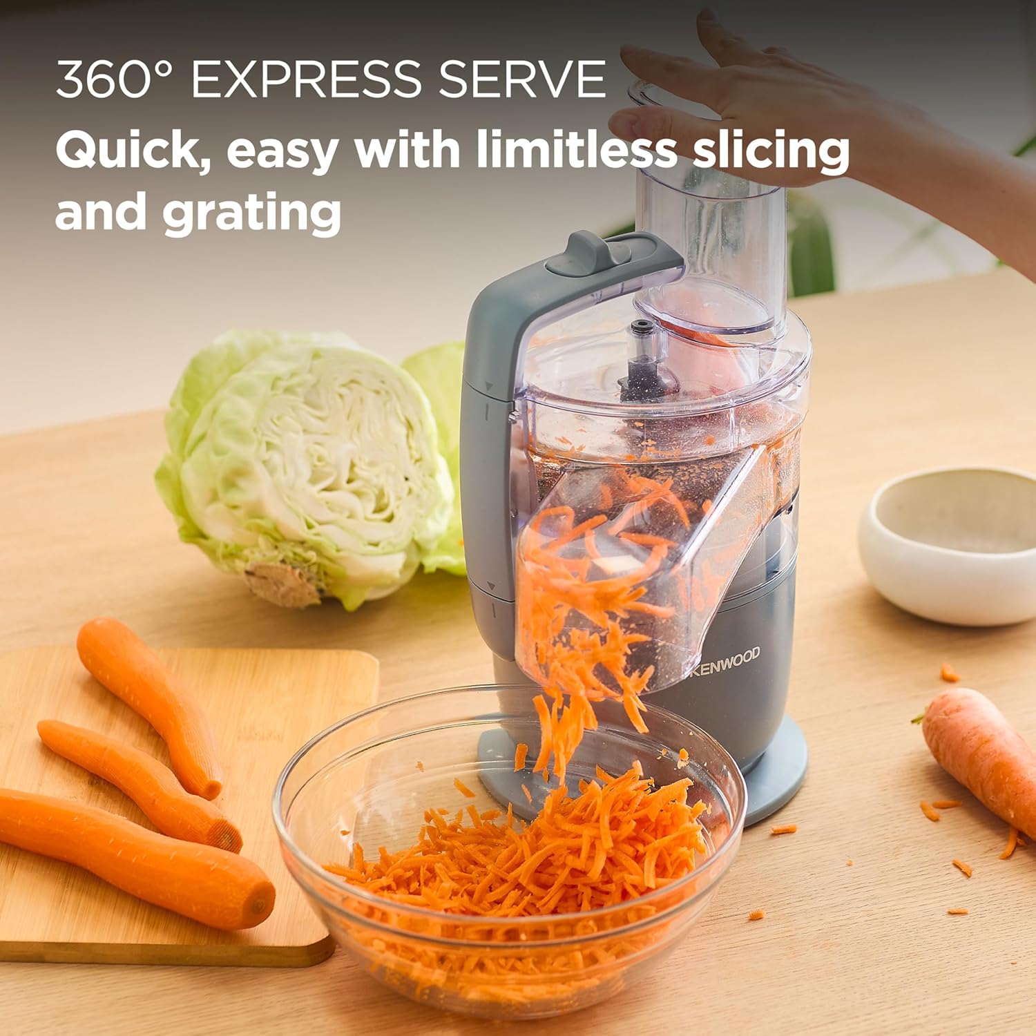 Kenwood, MultiPro Go FDP22.130GY, Food Processor, for Chopping, Slicing, Grating, Pureeing and Kneading Dough, with Express Serve, 1.3L Bowl, Knife blade, 4mm Slicing/Grating Disk, 650 Watts, Grey - Image 2