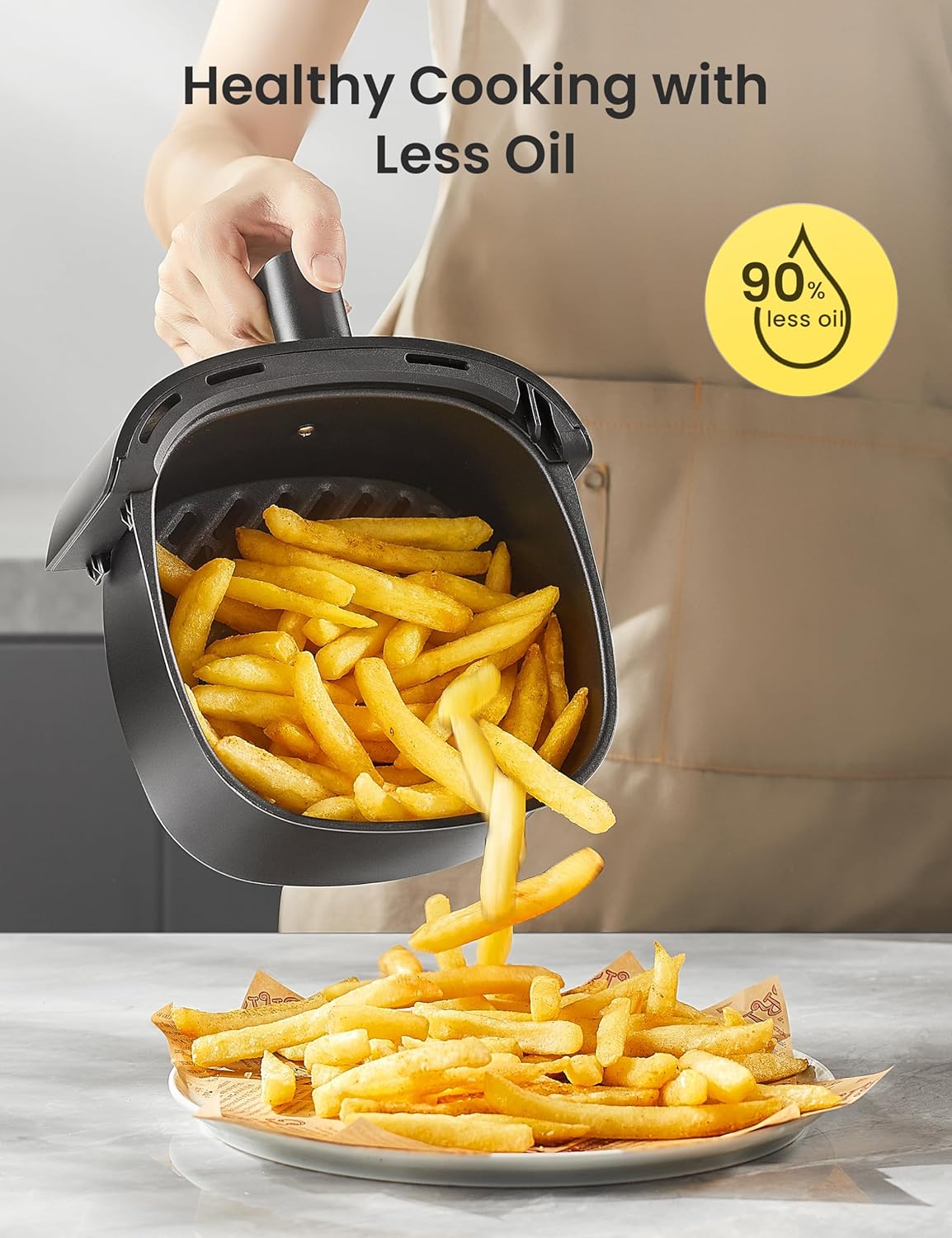 Midea Compact 2L Air Fryer – 12 Preset Menus, Adjustable Timer, 80-200°C Temperature Control, 1150W, Dishwasher-Safe Non-Stick Basket, BPA-Free, Space-Saving Design – Ideal for Small Kitchens (Black) - Image 4