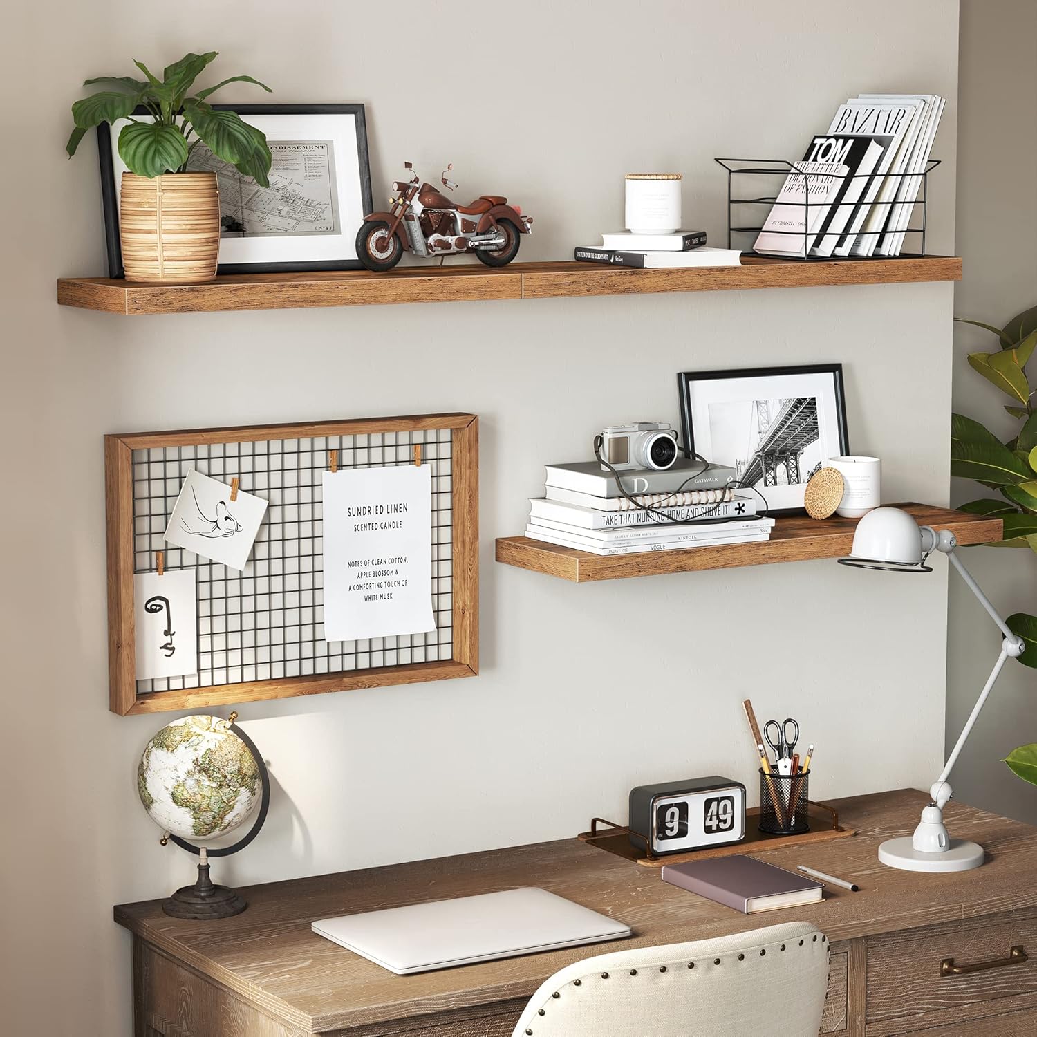 VASAGLE Wall Shelf, Floating Shelf, Hanging Shelf, for Books, Photos, Decoration, 80 x 20 x 3.8 cm, MDF for Living Room, Kitchen, Entrance, Bedroom, Bathroom, Rustic Brown LWS28BX - Image 4