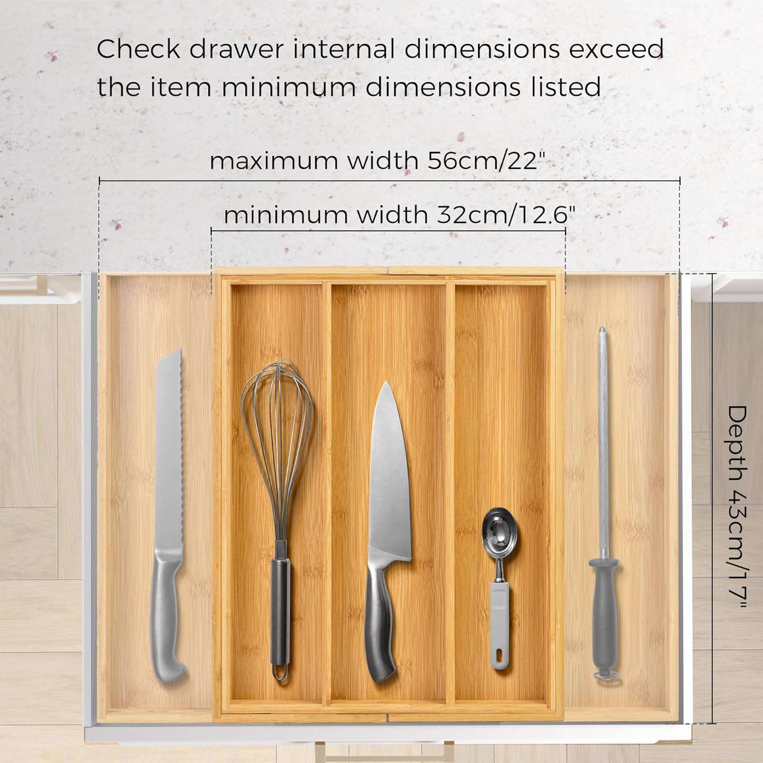 Utoplike Expandable Bamboo Drawer Organisers, Wooden Utensils Holder, Cutlery Tray Organiser, Adjustable Drawer Divider for Silverware, Flatware, Knives in Kitchen, Bedroom, Living Room - Image 5