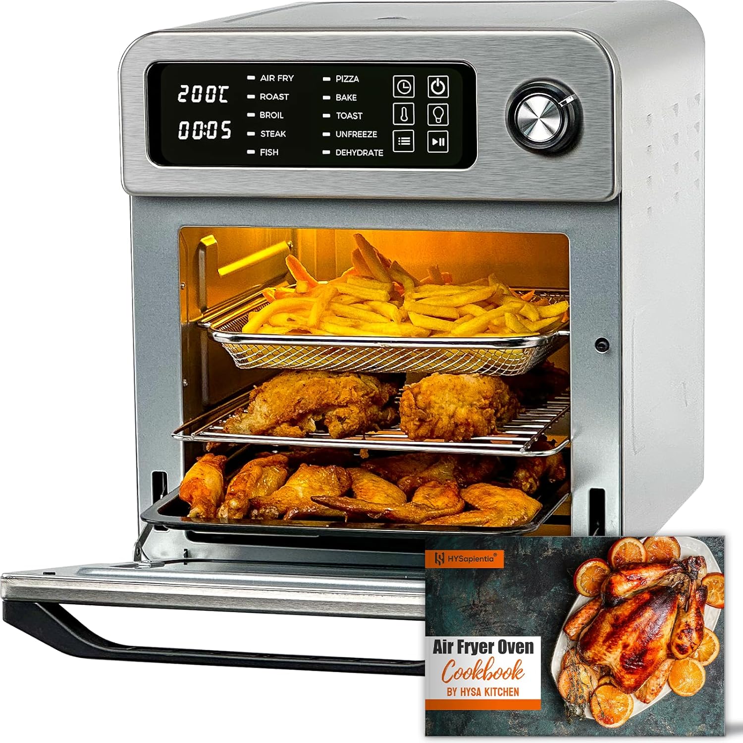 HYSapientia® 15L Large Air Fryer Oven For Family Digital Knob 1700W 10 in 1 Airfryer Toaster Air Convection Mini Oven electric and grill,Fast Cooking,Cookbook