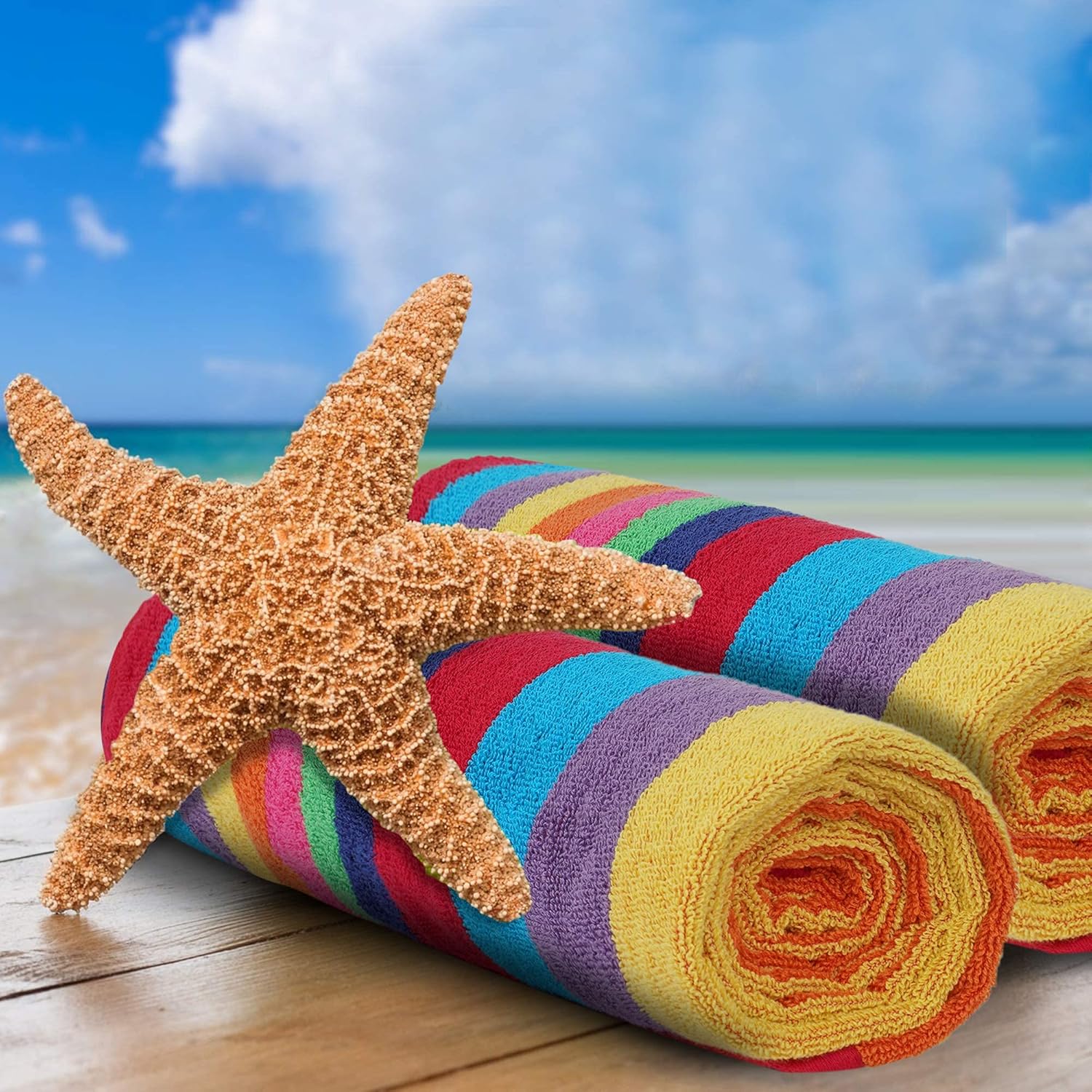 SweetNeedle Beach Towels for Adults Pack of 2 - Miami Vibe Multi Cabana Stripe Classic - 100% Cotton Terry Ringspun Pool Towel, Quick Dry, Super Absorbent Swimming large towel, 76 x 152 cm - Image 7