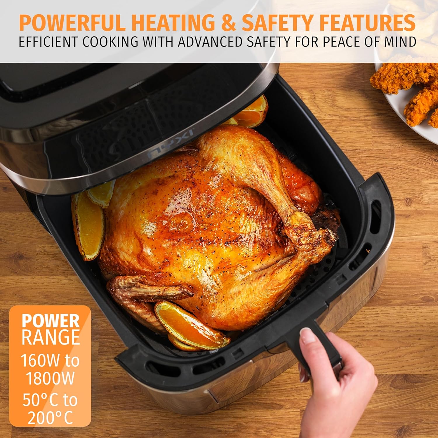 Nyxi 9.2L, XXL Air Fryer Family Size with Viewing Window, Single Basket, 9 Presets, Digital Display, Adjustable Temperature & Timer, Non-Stick Tray, Overheat Protection (Model 3874) - Image 3