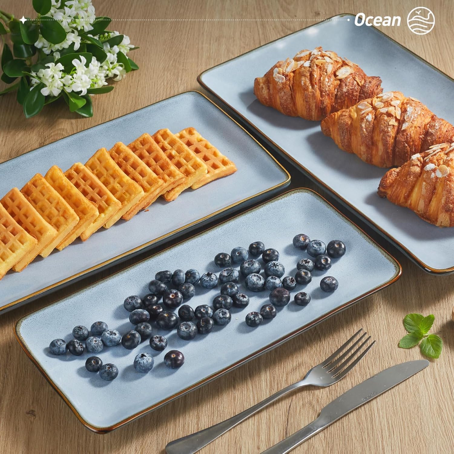 Richmount Ocean Serving Platter, Rectangular 15.59/14.3/12.9 inch Serving Dishes for Entertaining, Serving Bowls, Microwave Safe, Stoneware Serving Trays for Party, Turkey, Cheese, Blue - Image 8