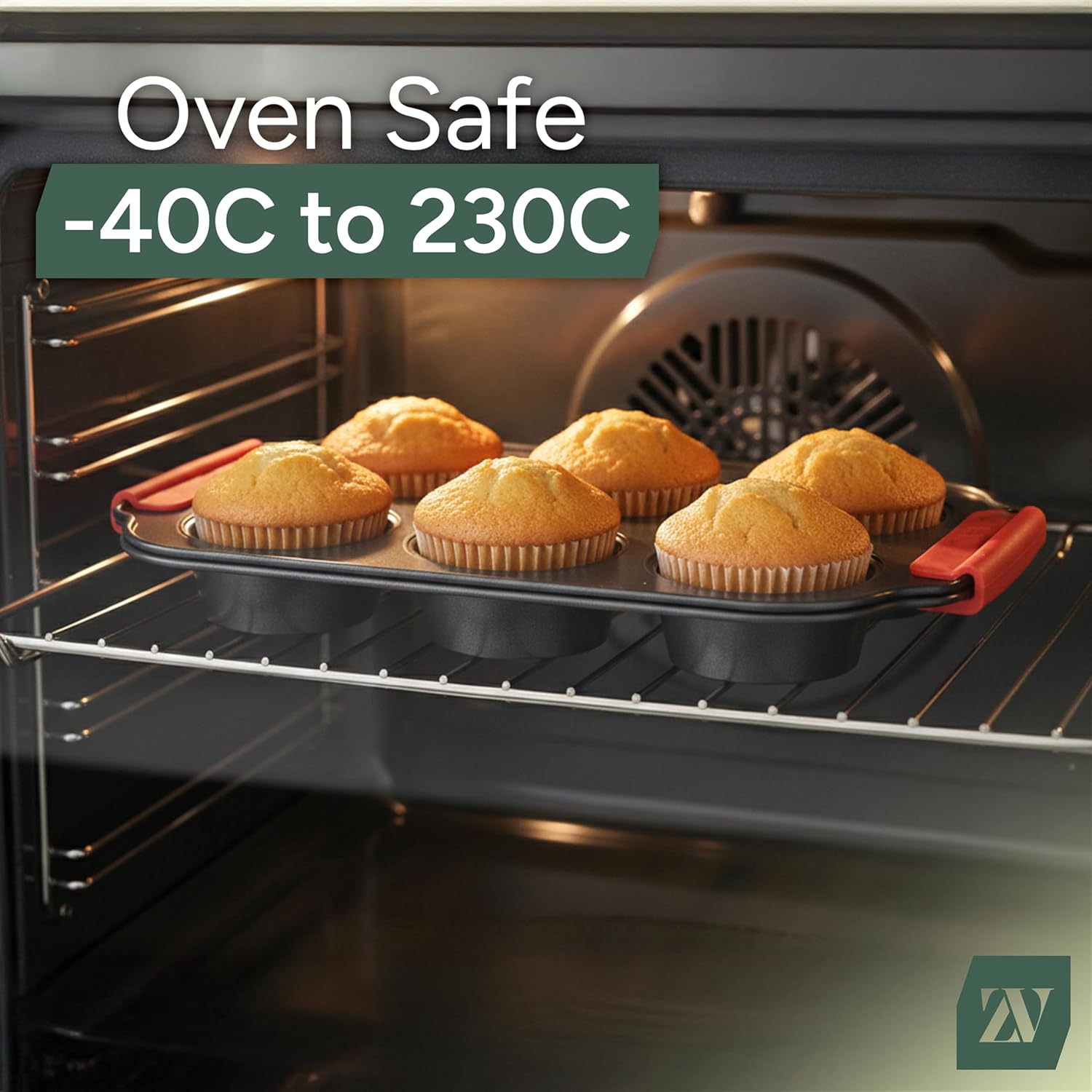 Zuvo Non-Stick 6 Cup Muffin Tray with Silicone Handles Dishwasher Safe Cupcake Pan Muffin Tray with Stain-Resistant Baking Mould for Cupcakes Bakeware, Black - Image 4