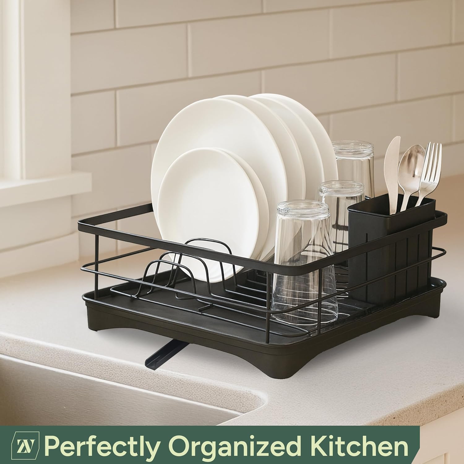 Zuvo Black Dish Drainer Rack - Stainless Steel Draining Board Rack with Drip Tray, Cutlery Holder & Plate Rack | Space-Saving Kitchen Sink Drainer, Rust-Resistant - Image 5
