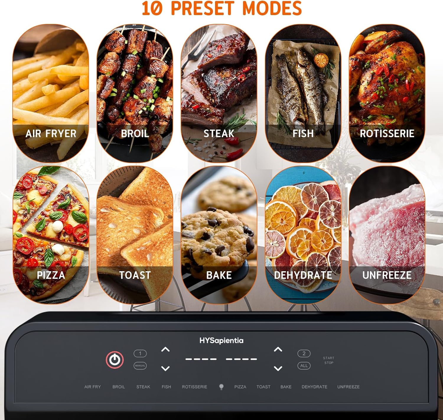 HYSapientia® 22L Dual Zone Air Fryer Oven With Rotisserie,Large Double Air fryers Mini Ovens Digital 2400W 10 in 1 Airfryer Countertop Convection Oven electric and grill,Stainless Steel,13 Accessories - Image 8