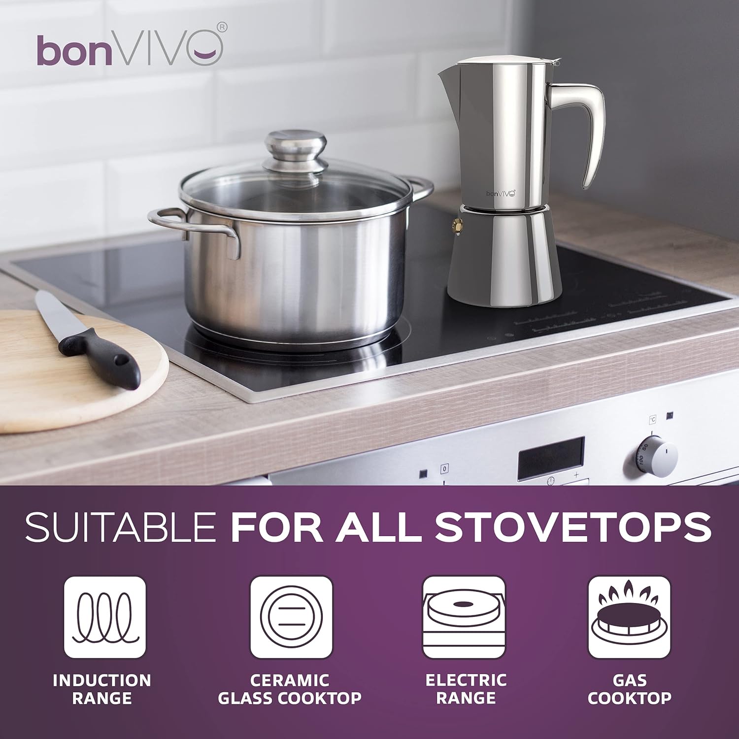 bonVIVO Moka Pot - 2 Cup Intenca Stainless Steel Espresso Maker w/Silver Finish - Stove Top Italian Coffee Maker - 100ml Cup Coffee Pot - Gifts for Men and Women - Image 4