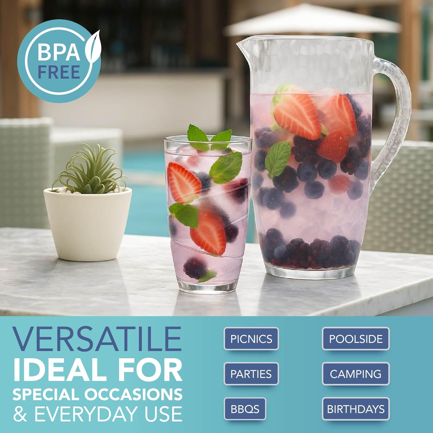 HEFTMAN Plastic Tumblers Set of 6-550ml Acrylic Tumbler Glasses with Swirl Design, Stackable Re-usable Plastic Glasses for Garden, Picnics, Camping, BBQs, Parties or Everyday Use (Clear) - Image 3