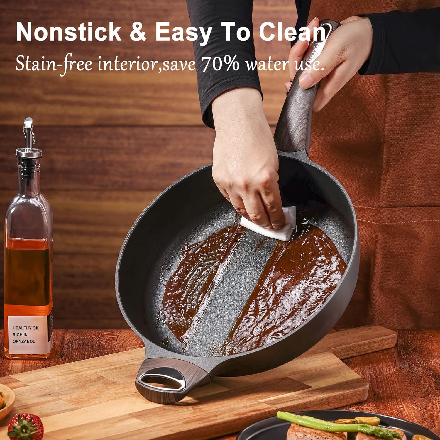 SENSARTE 30cm Deep Nonstick Frying Pan,4.7L Saute Pan with Lid, Large Skillet, Nonstick Cookware, Induction Compatible, for All Stove Tops - Image 5