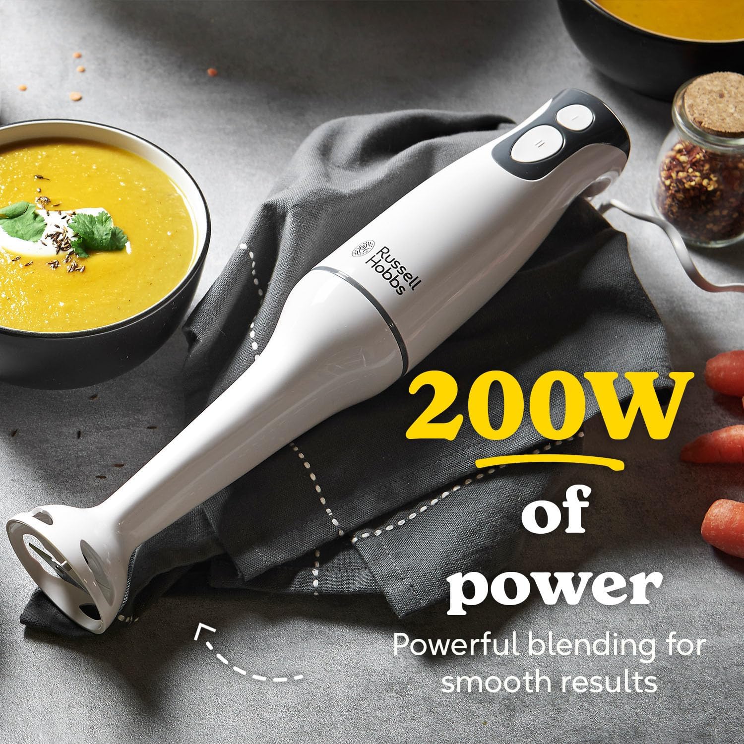 Russell Hobbs Food Collection Electric Hand Blender, 2 Speeds and Pulse Technology, Detachable blending leg for easy cleaning, Stainless steel blades, 200W, 22241 - Image 2