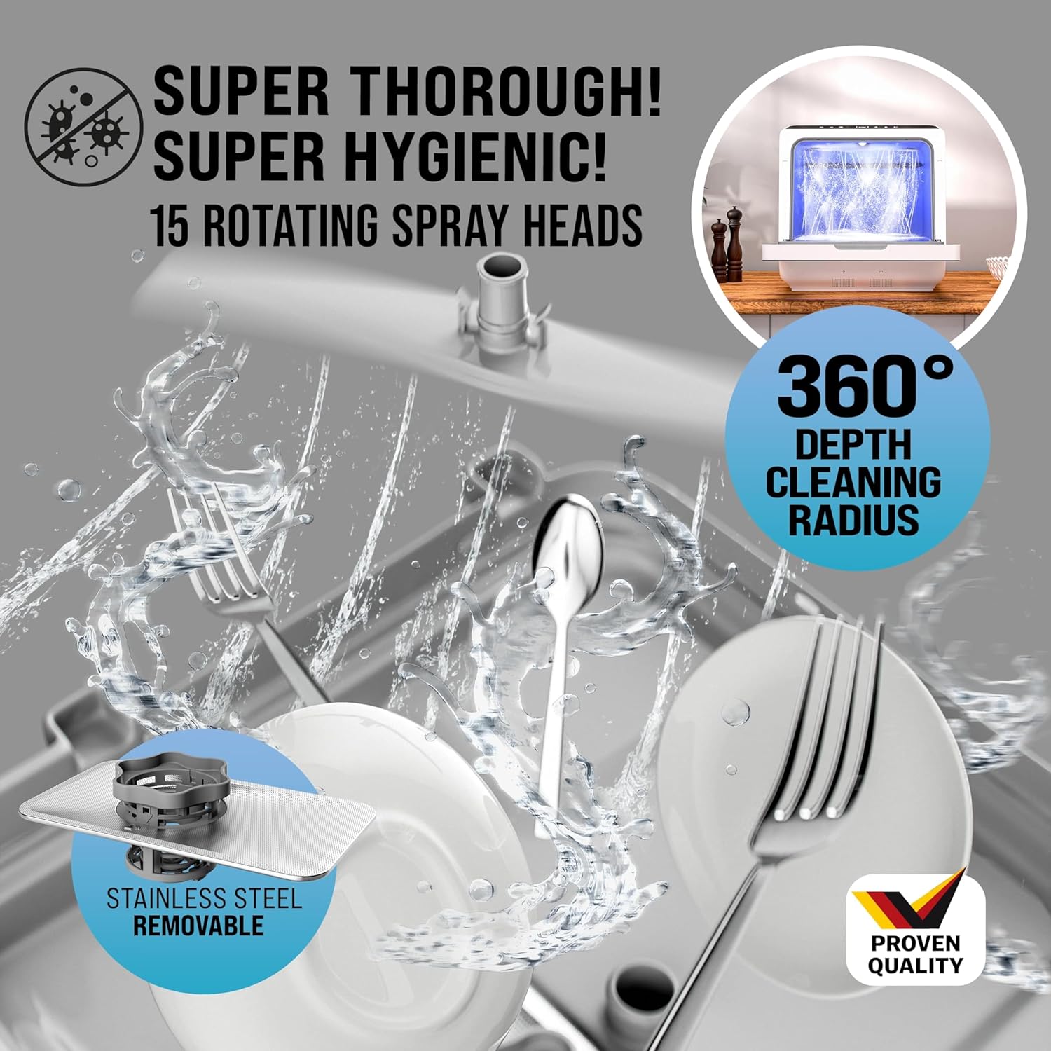 MONZANA® Tabletop Dishwasher with 4.5 Litre Water Tank | No Water Connection Needed | WiFi App 6 Programs 4 Place Settings | Small 45cm Mini Single Dish Washer - Image 3