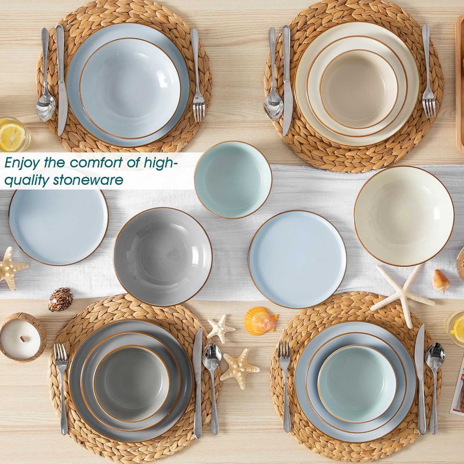 vancasso Reno Stoneware Dinner Set for 6, 24 Pieces Plates and Bowls Set with Dinner Plates, Dessert Plates, Cereal Bowls & Soup Bowls, Speckled Crockery Set in Mixed Colors, Chip & Scratch Resistant - Image 6