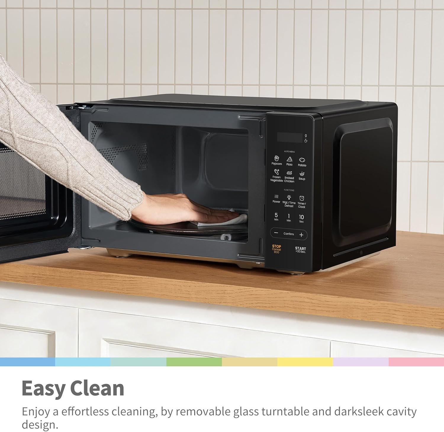 COMFEE' 20L Digital Microwave Oven, 700W Compact Countertop Microwave with Inverter, 6 Auto Menus, Multi-Stage Cooking, ECO Mode, Express Cook, Black - CMO-EM202NF(BK) - Image 11