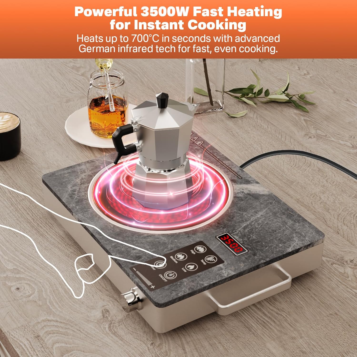3500W Ceramic Cooktop | 230V Infrared Electric Hob | Compatible with All Flat-Bottom Pots | Microcrystalline Glass | Eco-Friendly & Safe | Premium Marble Design - Image 2