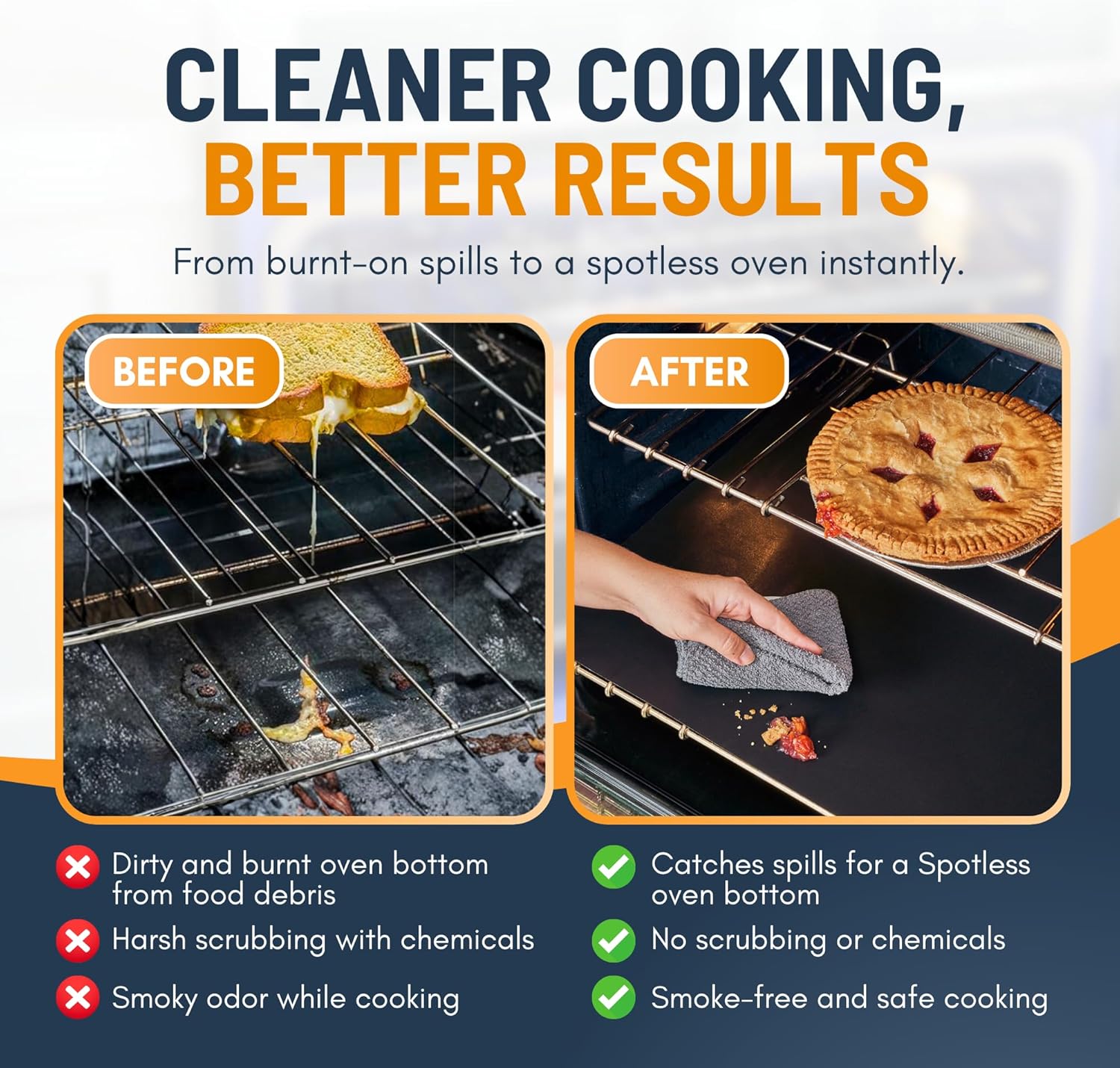 Linda's Essentials Oven Liners for Bottom of Oven (2 Pack) - Universal Non-Stick Liner for Fan Assisted Cooking, 32 x 50 cm Kitchen Essentials, Protector Sheets, Save Time & Clean Easily (Black) - Image 4