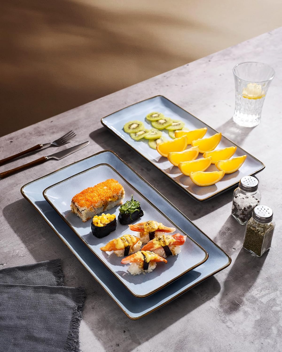 Richmount Ocean Serving Platter, Rectangular 15.59/14.3/12.9 inch Serving Dishes for Entertaining, Serving Bowls, Microwave Safe, Stoneware Serving Trays for Party, Turkey, Cheese, Blue - Image 4