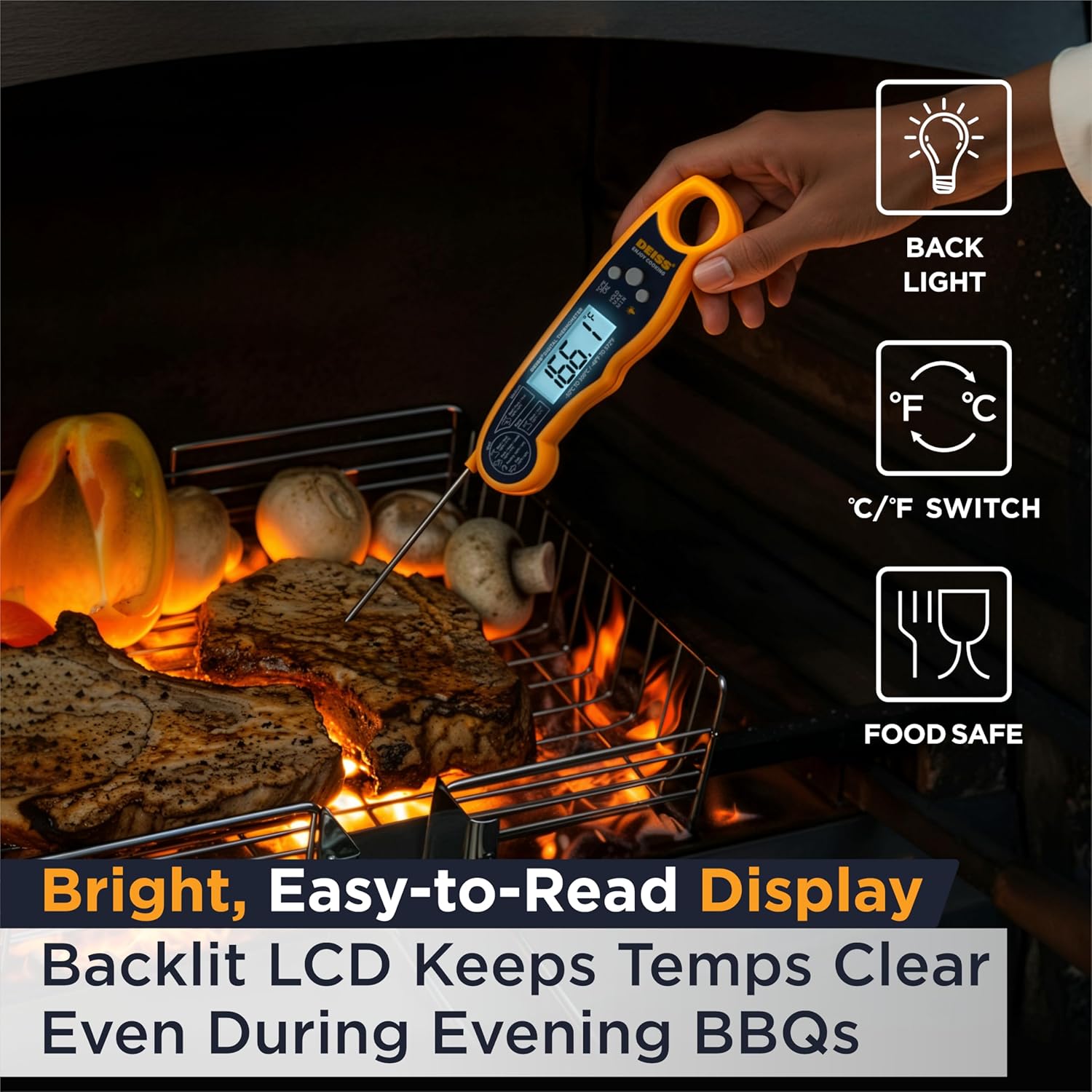 Deiss PRO Digital Meat Thermometer – Ultra Fast Precise Readings with Backlight Display - Perfect Food Thermometer for Beef, Pork, Poultry, Fish – Accurate Cooking Thermometer with Magnet - Image 5