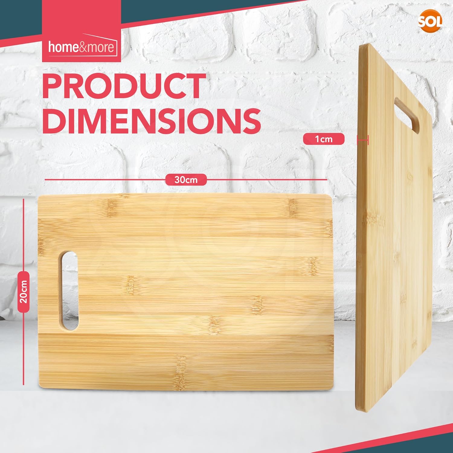 SOL 2pk Bamboo Cutting Board for Kitchen 30 x 20cm x 1cm Wooden Chopping Surface for Bread Meat Fruit and Vegetables Durable Serving Tray for Household Meal Preparation Everyday Use - Image 2