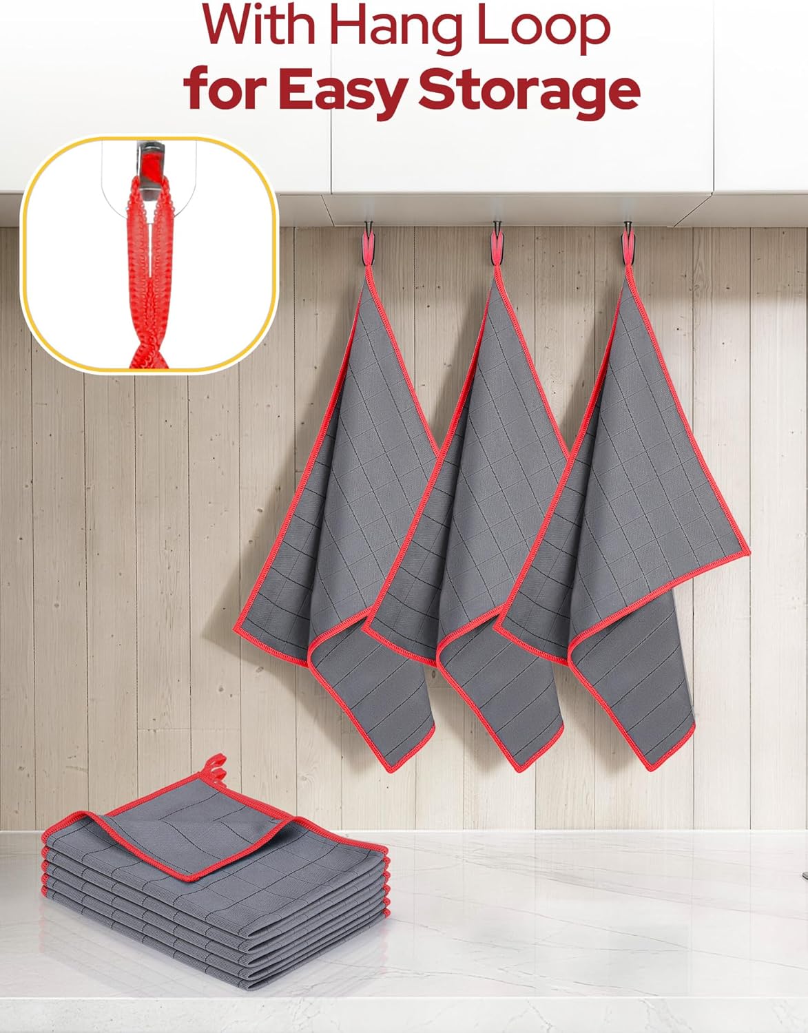 Euqvunn Carbon Microfibre Cleaning Cloths (8 Pack, 30x40cm) – 400GSM Lint-Free & Streak-Free | Grid Pattern for Stubborn Dirt & Grease | For Home, Kitchen, Car & Glass – Red - Image 7