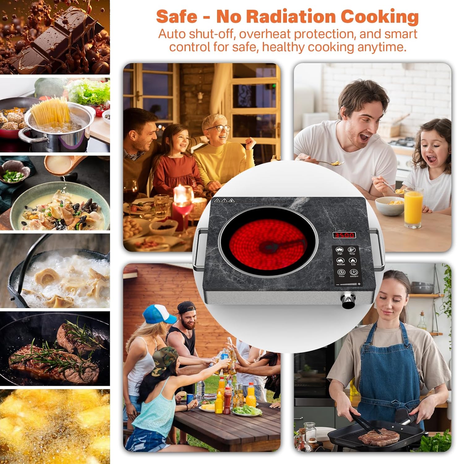 3500W Ceramic Cooktop | 230V Infrared Electric Hob | Compatible with All Flat-Bottom Pots | Microcrystalline Glass | Eco-Friendly & Safe | Premium Marble Design - Image 5